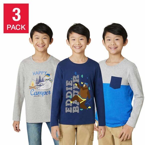 NEW Eddie Bauer Kids Youth 3 Pack Long Sleeve T-Shirts Tee BUNDLE Graphic - Picture 1 of 5
